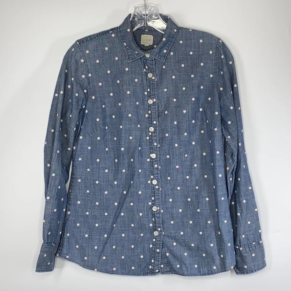 J.Crew Polka Dot Denim Button Up Long Sleeve XS